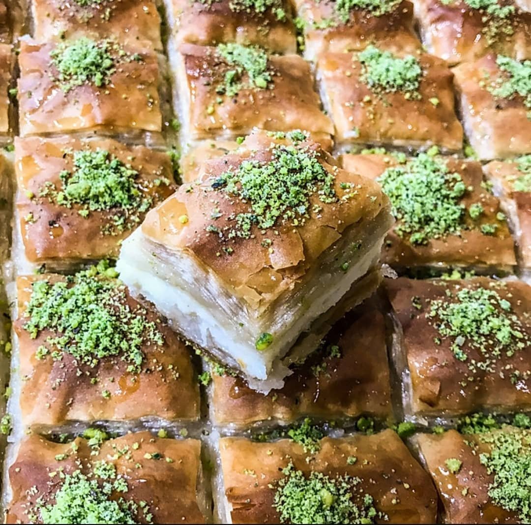 baklava squares with ashta cream